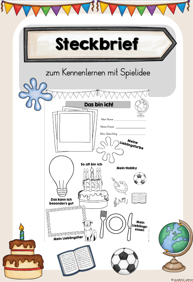 Steckbrief zum Kennenlernen mit Spielidee