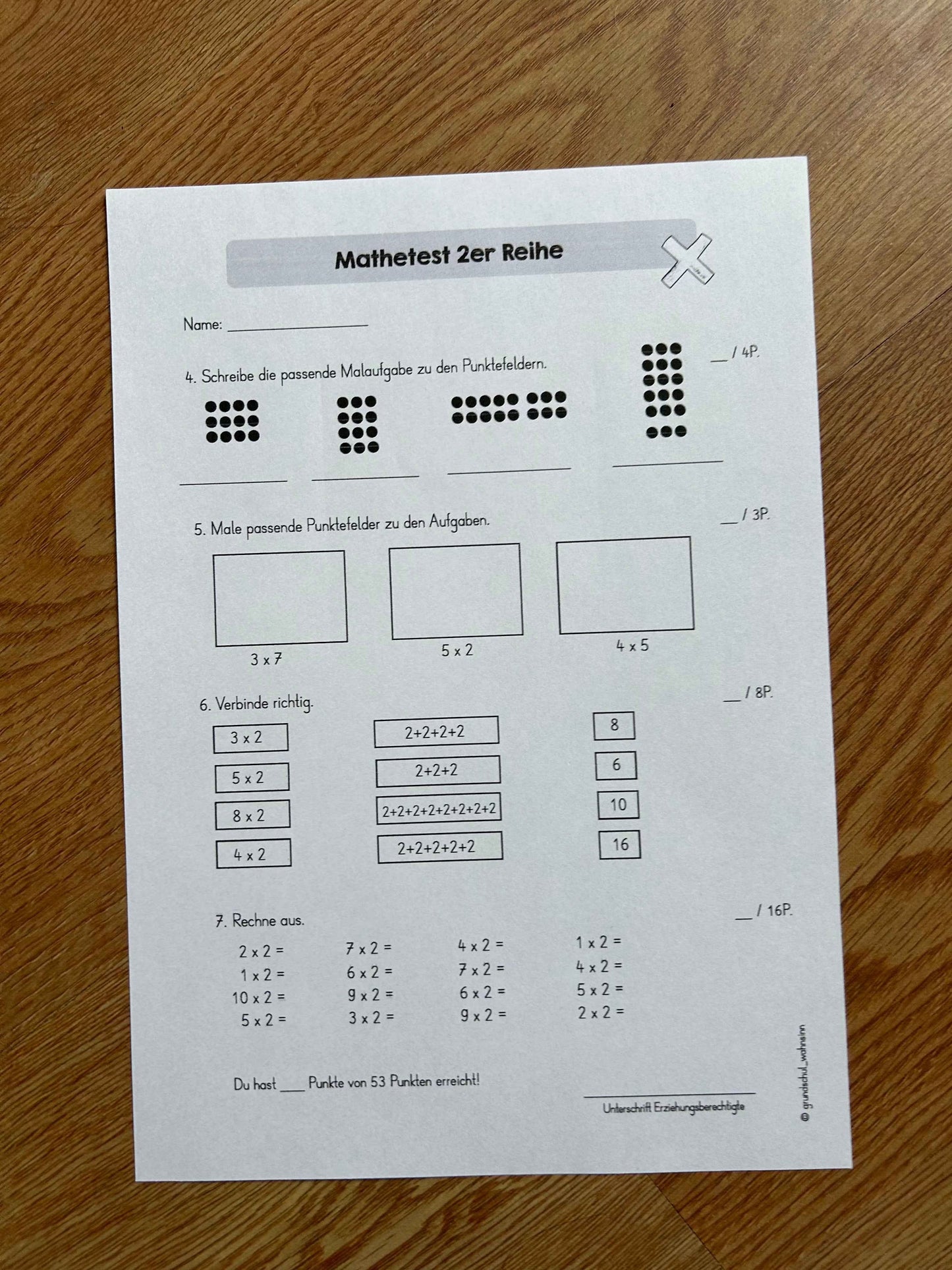 Mathetest: Einführung Multiplikation & 2er Reihe