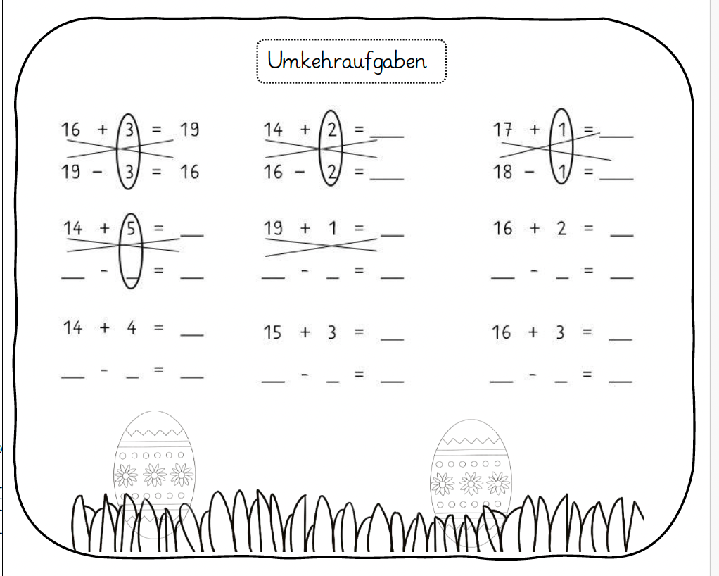 Umkehraufgaben Mathe Klasse 1