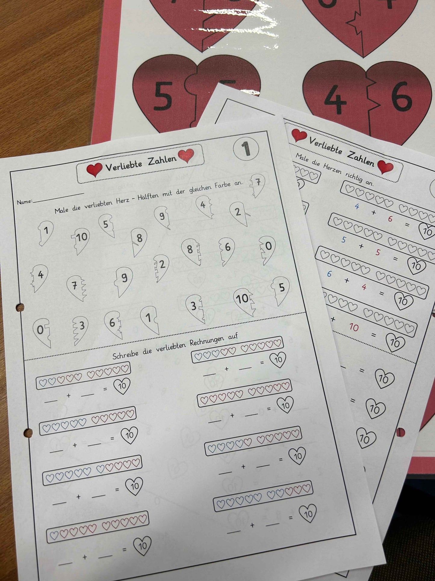 Verliebte Zahlen - Zahlzerlegungen bis 10