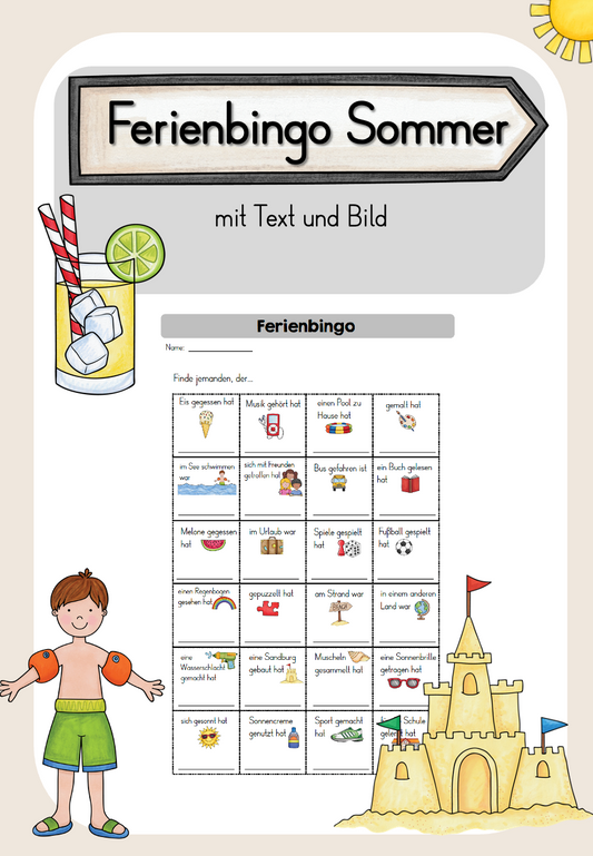Ferienbingo "Sommerferien"