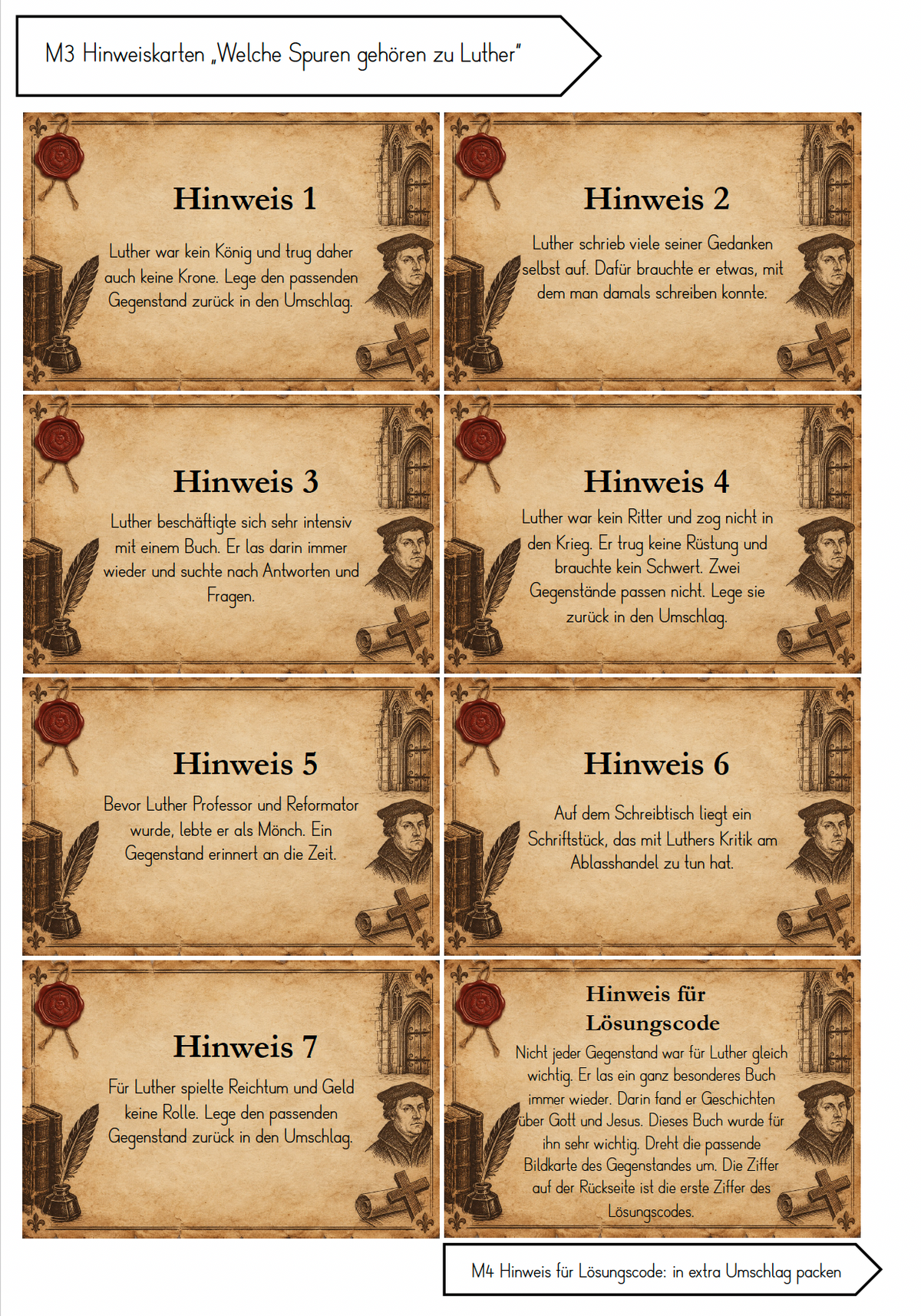 Martin Luther - Escape Room Hinweise